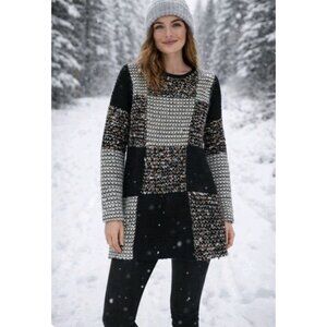 Kamana Womens Chunky Patchwork Fuzzy Long Pullover Tunic Sweater Size Large